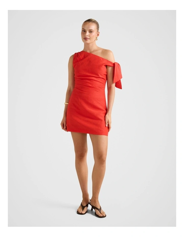 Cinzia Tipped Shoulder Linen Mini Dress in Red image 5