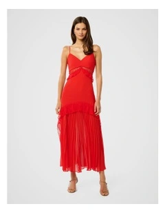 Lara Pleated Ruffle Maxi Dress in Red