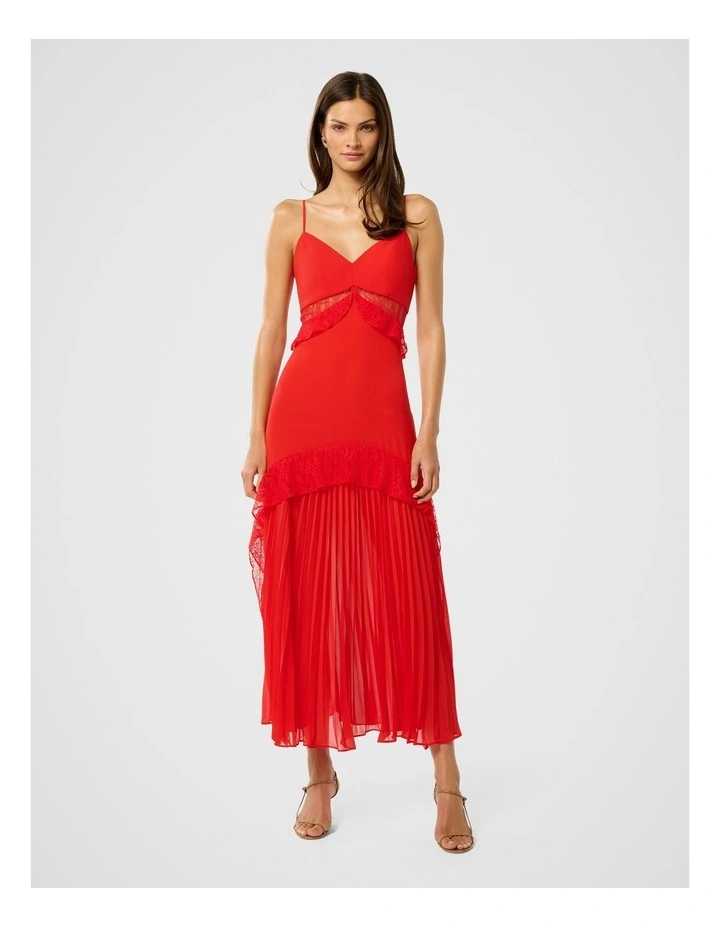 Lara Pleated Ruffle Maxi Dress in Red image 1