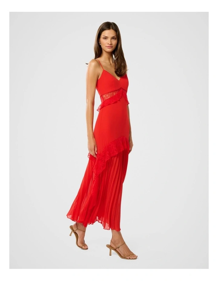 Lara Pleated Ruffle Maxi Dress in Red image 3