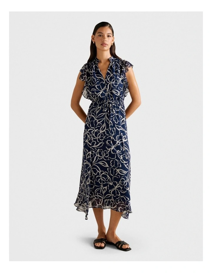 Maxwell Flutter Sleeves Midi Dress in Navy image 1