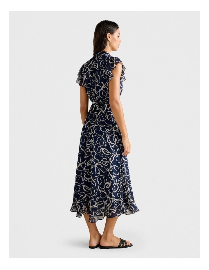 Maxwell Flutter Sleeves Midi Dress in Navy image 2