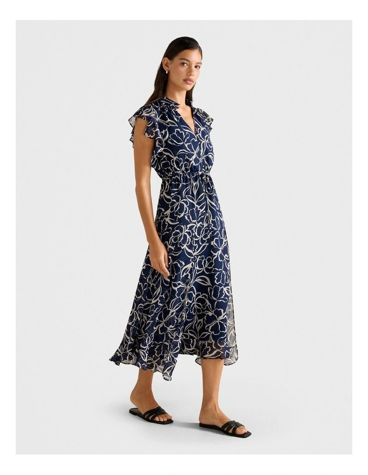 Maxwell Flutter Sleeves Midi Dress in Navy image 3