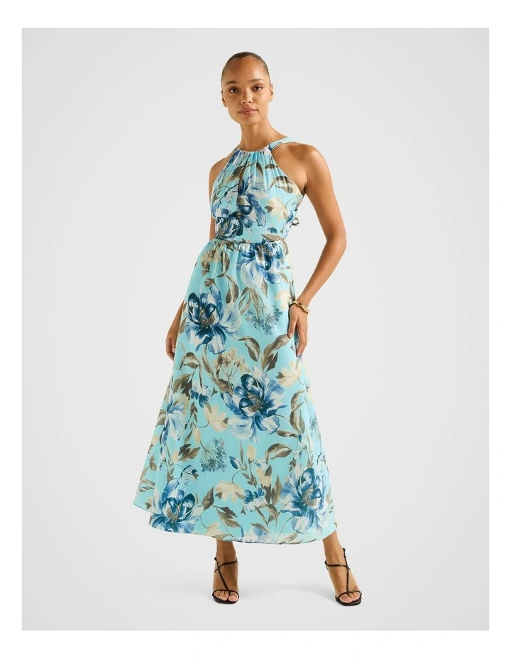 Dakota Printed Halter Neck Midi Dress in Blue image 1