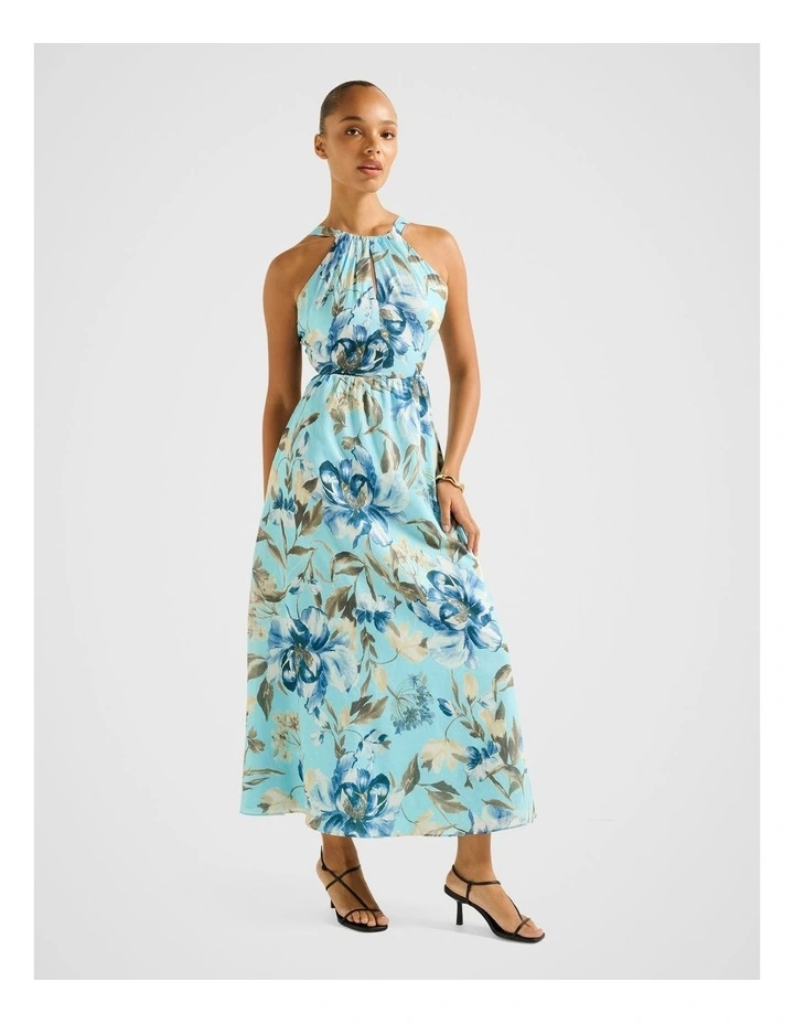 Dakota Printed Halter Neck Midi Dress in Blue image 3