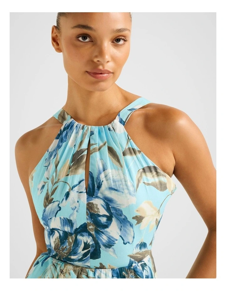 Dakota Printed Halter Neck Midi Dress in Blue image 4