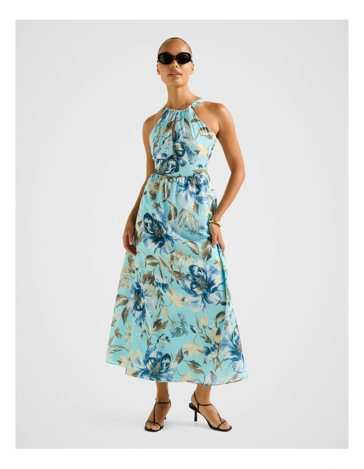 Dakota Printed Halter Neck Midi Dress in Blue image 5