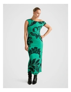 Gisella Tipped Mesh Midi Dress in Green
