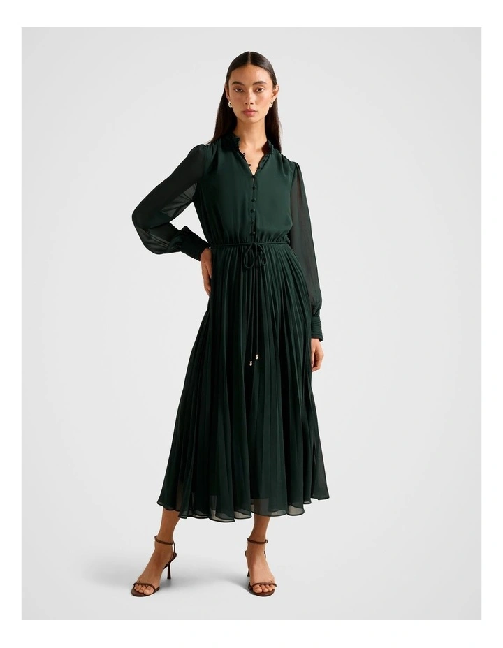 Annabel Button Through Midi Dress in Green image 1