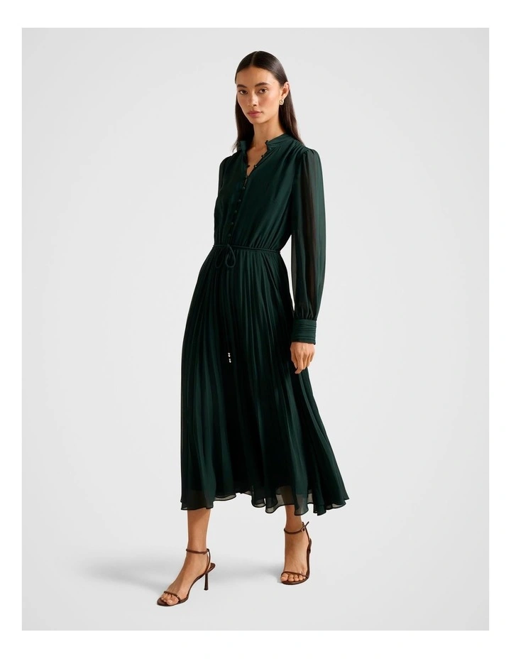 Annabel Button Through Midi Dress in Green image 3