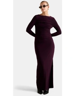 Florence Ruched Jersey Midi Dress in Purple
