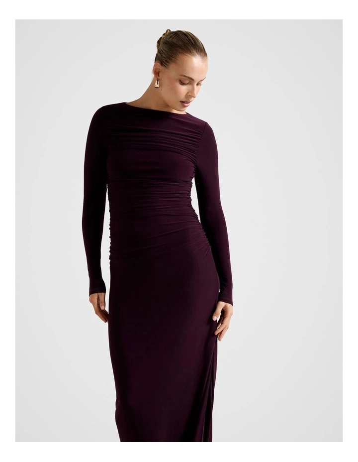 Florence Ruched Jersey Midi Dress in Purple image 4