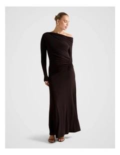 Dixie Asymmetrical Draped Midi Dress in Purple
