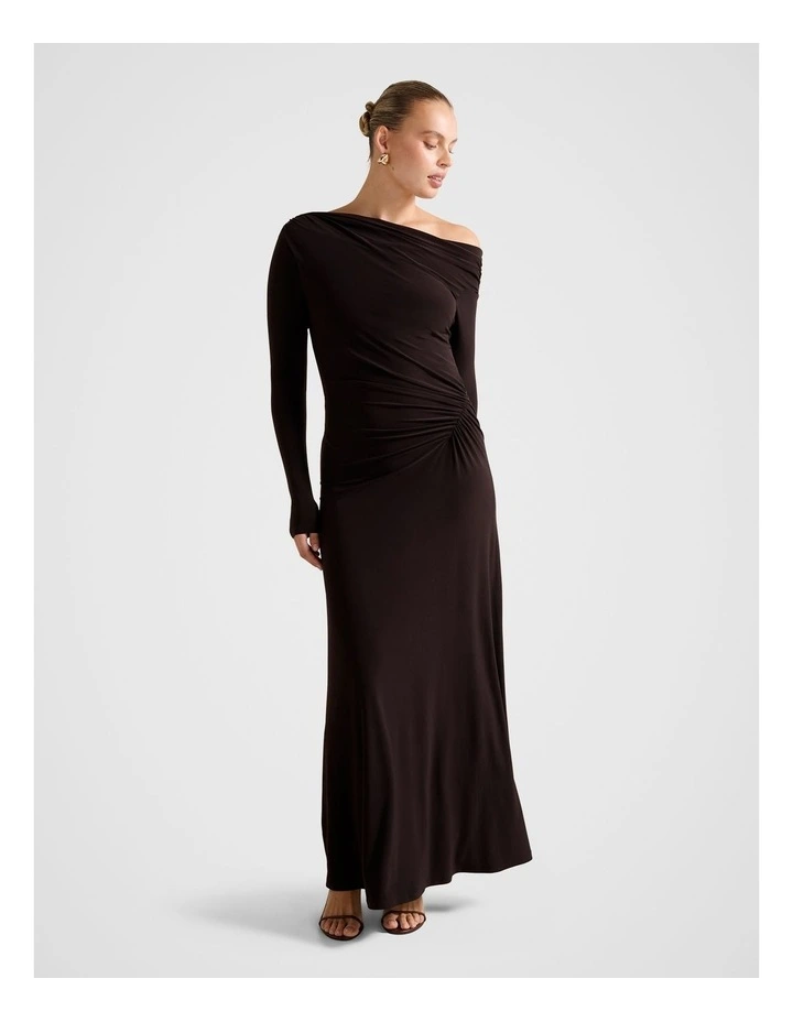 Dixie Asymmetrical Draped Midi Dress in Purple image 1