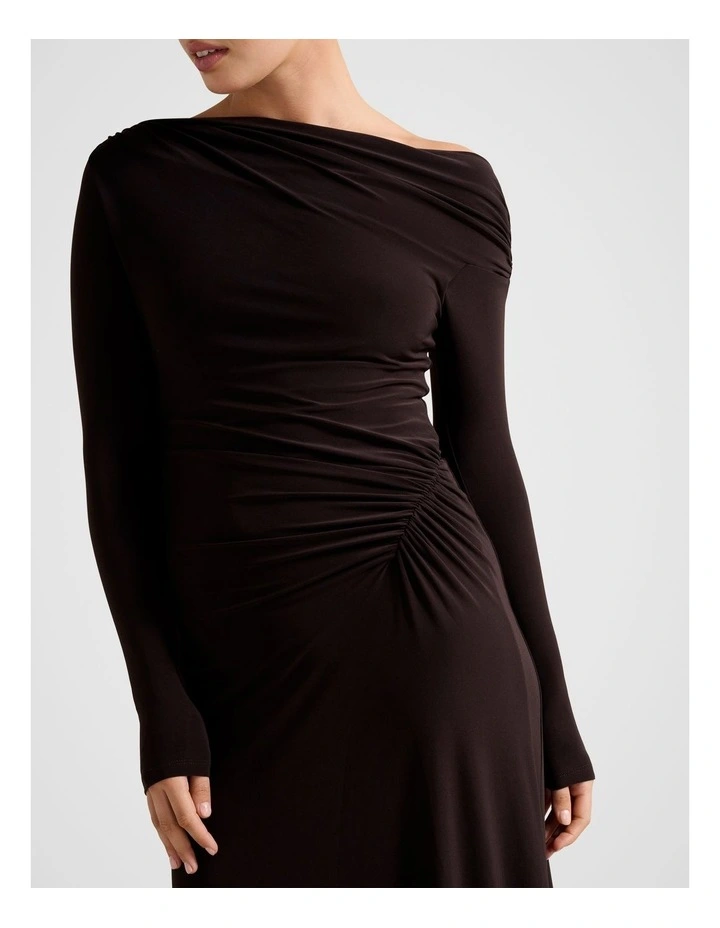 Dixie Asymmetrical Draped Midi Dress in Purple image 4