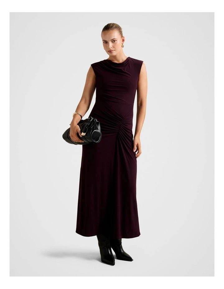 Carrie Draped Bodycon Midi Dress in Purple image 1