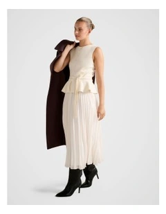 Luella Pleated Mixed Midi Dress in Cream