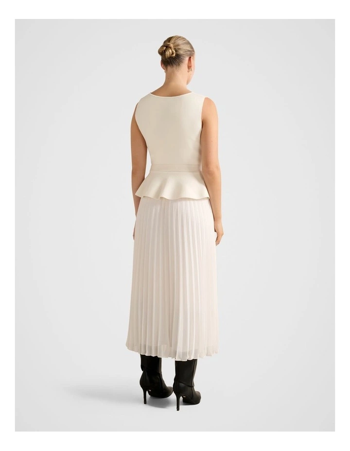 Luella Pleated Mixed Midi Dress in Cream image 2