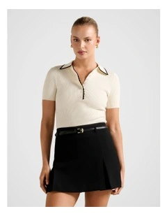 Reagan Contrast Trim Polo Top in Cream