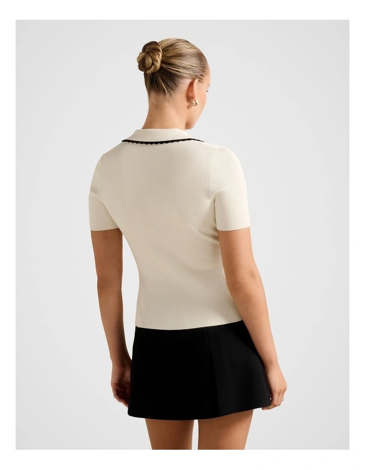 Reagan Contrast Trim Polo Top in Cream image 2