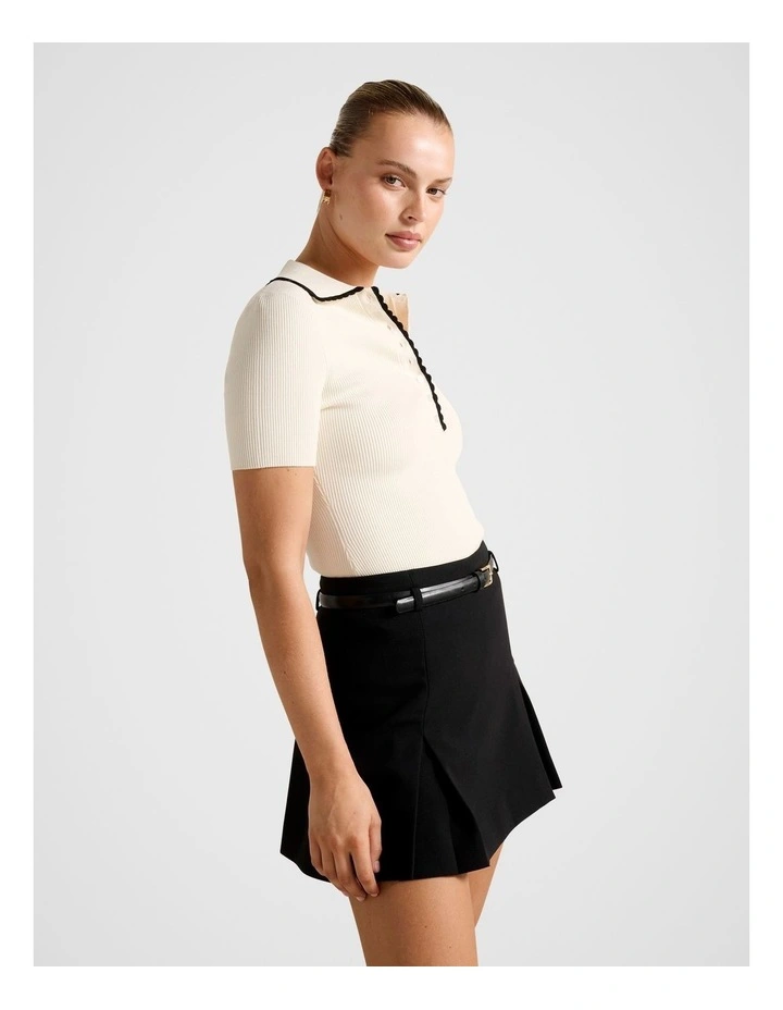 Reagan Contrast Trim Polo Top in Cream image 3