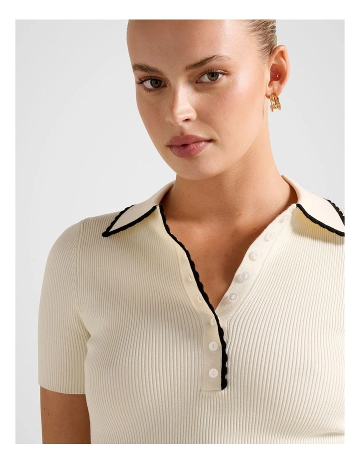 Reagan Contrast Trim Polo Top in Cream image 4