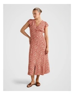 Winona Scallop Detail Midi Dress in Red