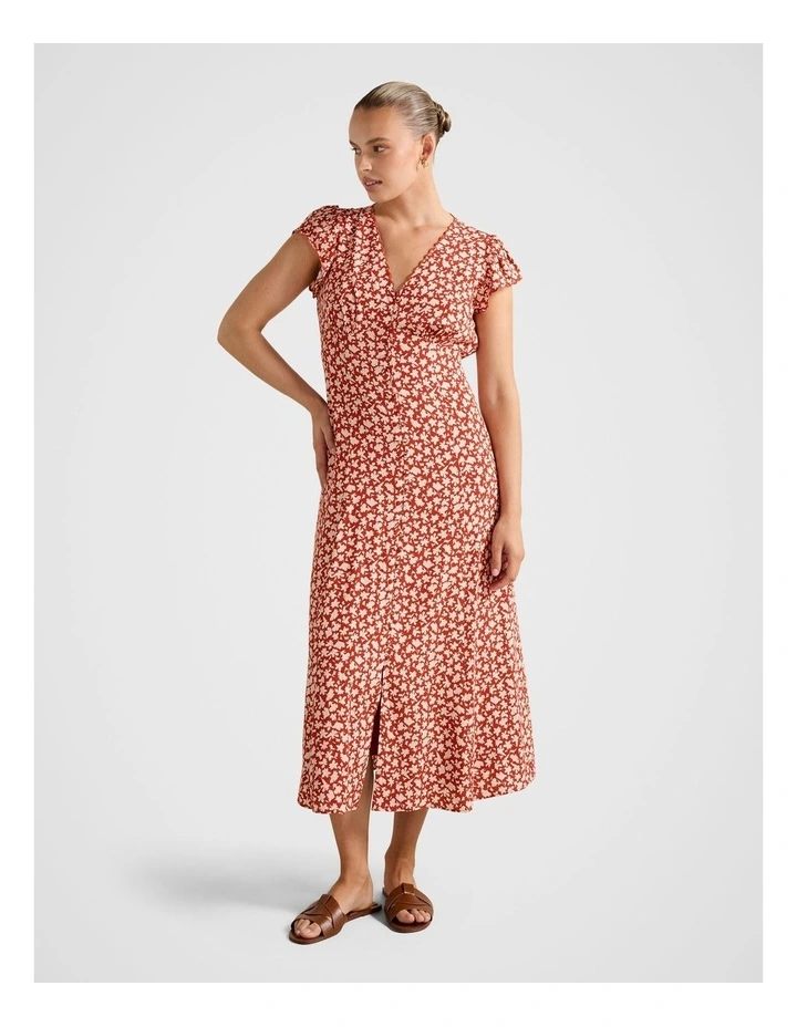 Winona Scallop Detail Midi Dress in Red image 1