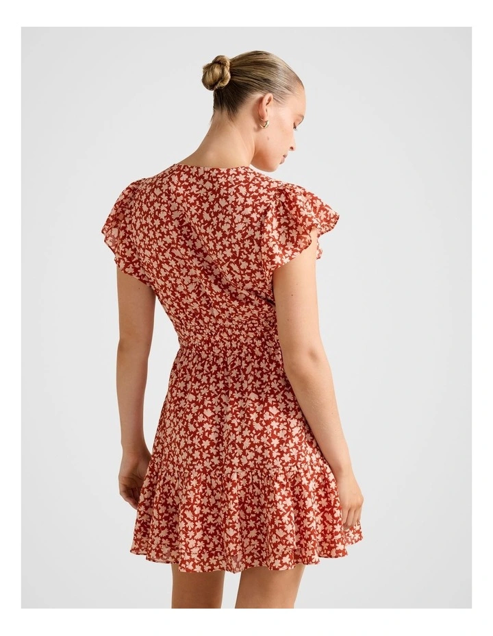 Fleur Flutter Sleeves Mini Dress in Red image 2