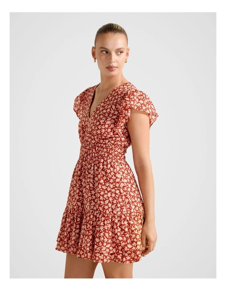 Fleur Flutter Sleeves Mini Dress in Red image 3