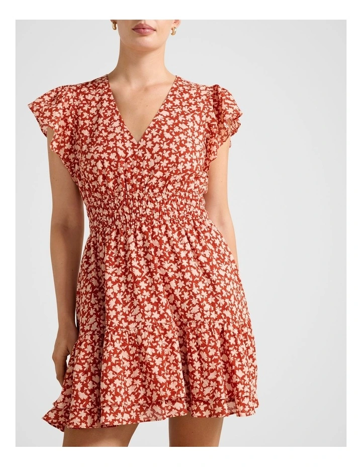 Fleur Flutter Sleeves Mini Dress in Red image 4