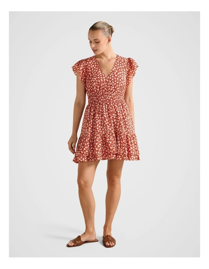 Fleur Flutter Sleeves Mini Dress in Red image 5