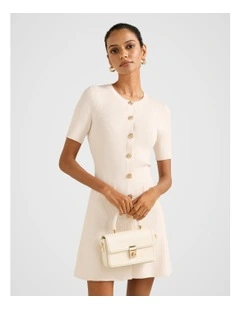 Mallory Button Detail Mini Dress in Cream