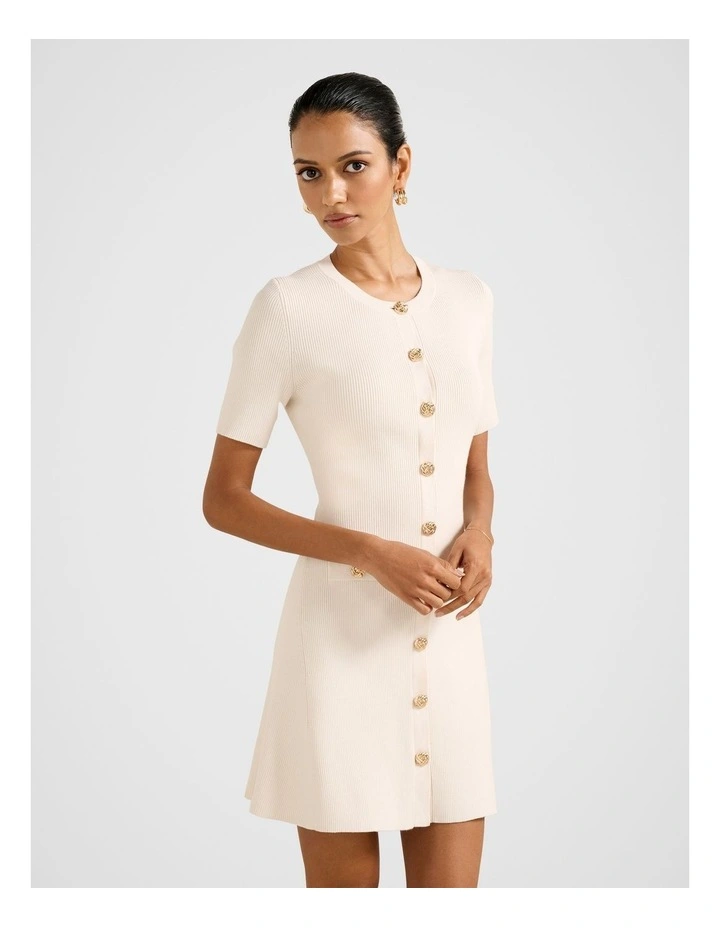 Mallory Button Detail Mini Dress in Cream image 3