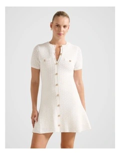 Rosa Stitch Interest Knitted Mini Dress in White