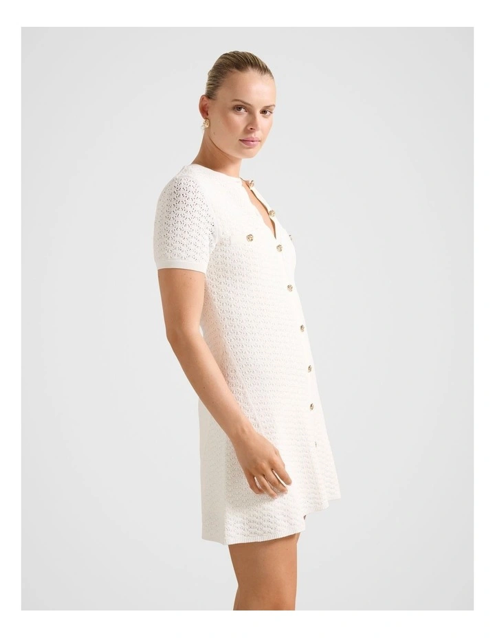 Rosa Stitch Interest Knitted Mini Dress in White image 3