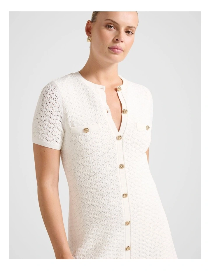 Rosa Stitch Interest Knitted Mini Dress in White image 4
