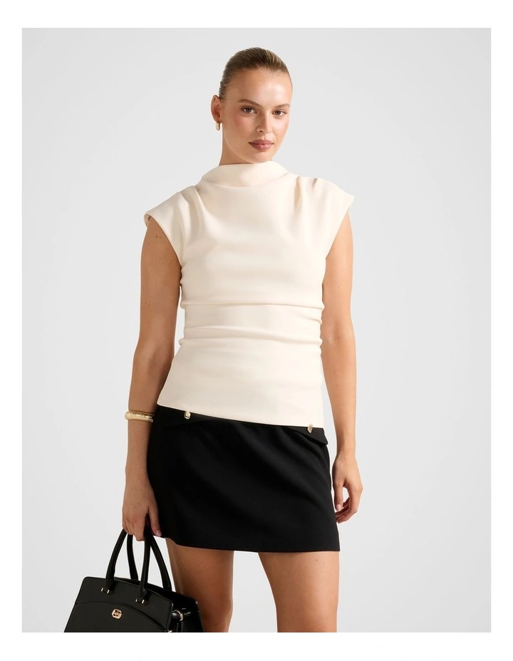 Leenah Grown On Neck Crepe Top in Cream image 1