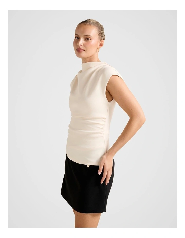 Leenah Grown On Neck Crepe Top in Cream image 3
