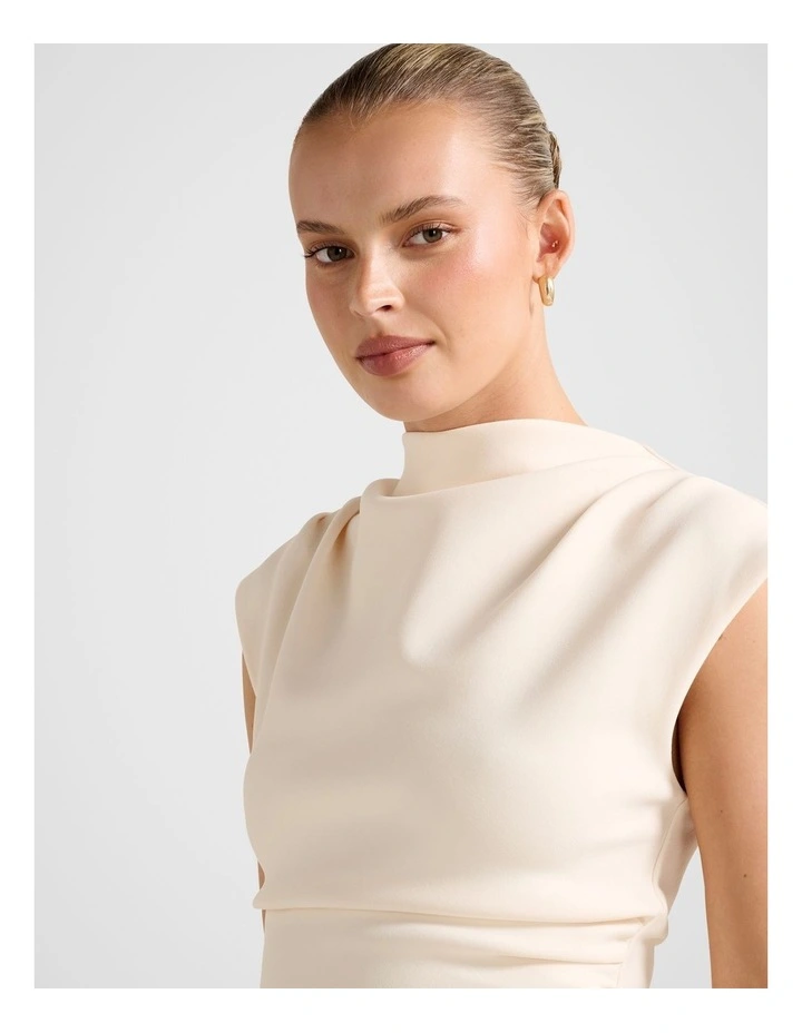 Leenah Grown On Neck Crepe Top in Cream image 4