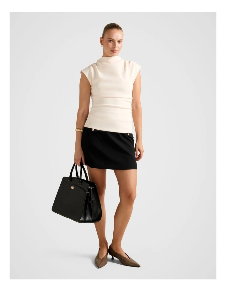 Leenah Grown On Neck Crepe Top in Cream image 5