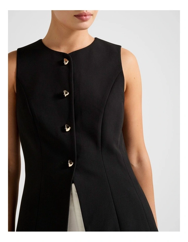 Ally Long Waistcoat in Black image 4