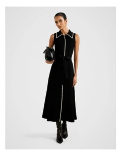Raegan Contrast Trim Midi Dress in Black