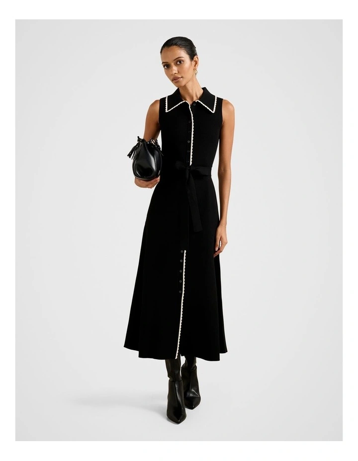 Raegan Contrast Trim Midi Dress in Black image 1
