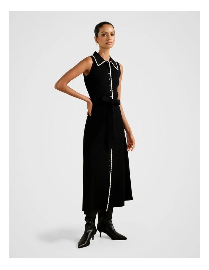 Raegan Contrast Trim Midi Dress in Black image 3
