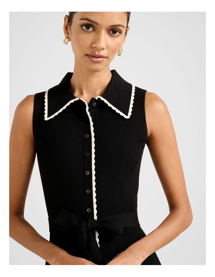 Raegan Contrast Trim Midi Dress in Black image 4