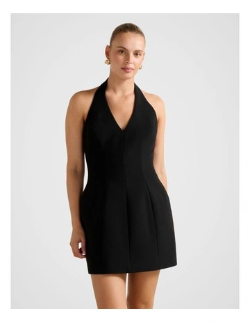 Riley Structured Halter Neck Mini Dress in Black