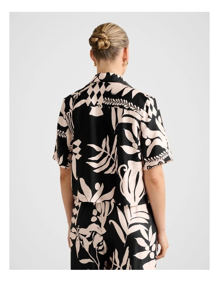 Anika Cropped Satin Shirt in Black image 2