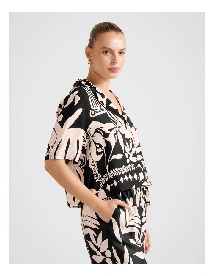 Anika Cropped Satin Shirt in Black image 3