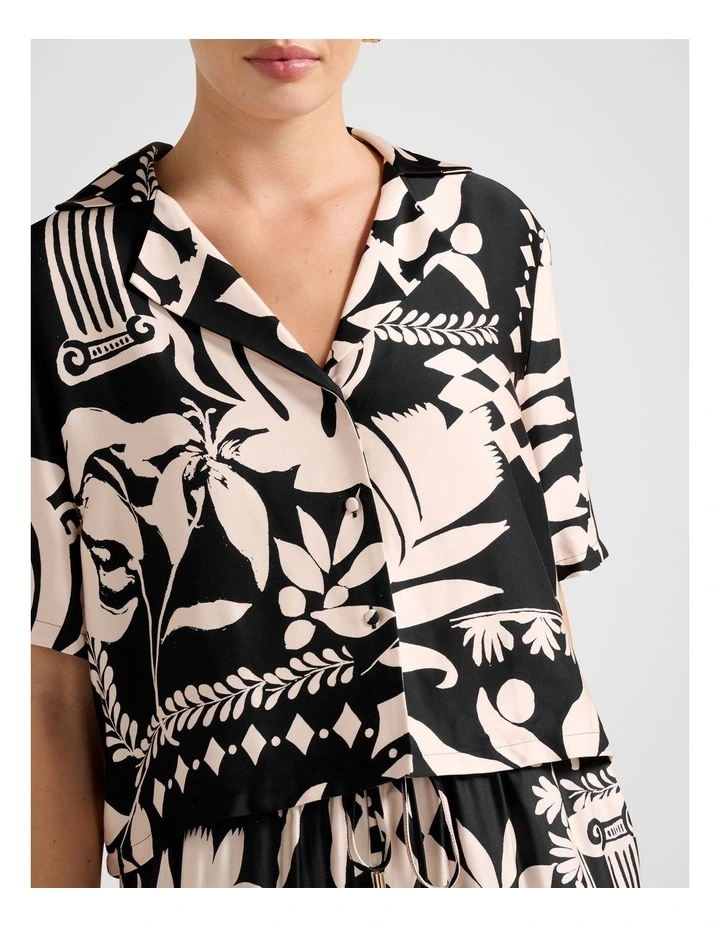 Anika Cropped Satin Shirt in Black image 4